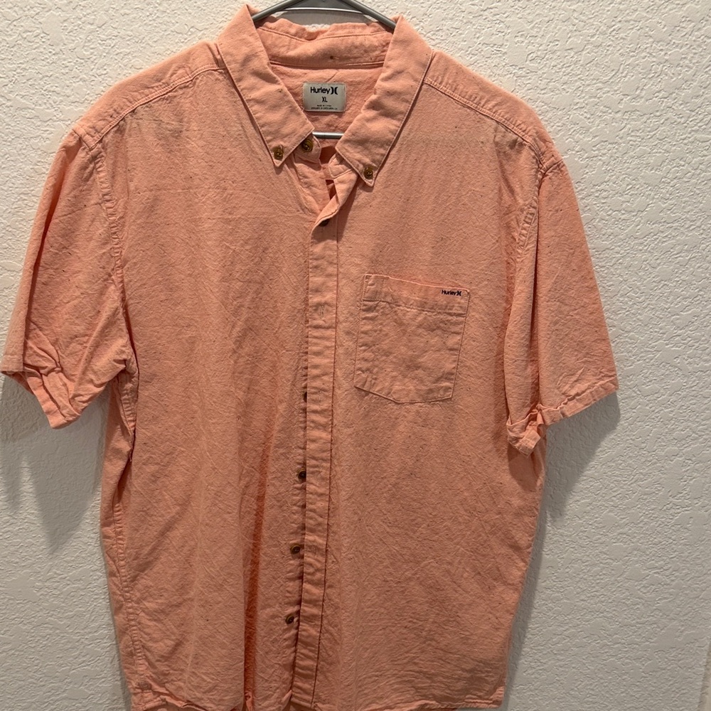 Hurley Men's Casual Peach Button Down Shirt